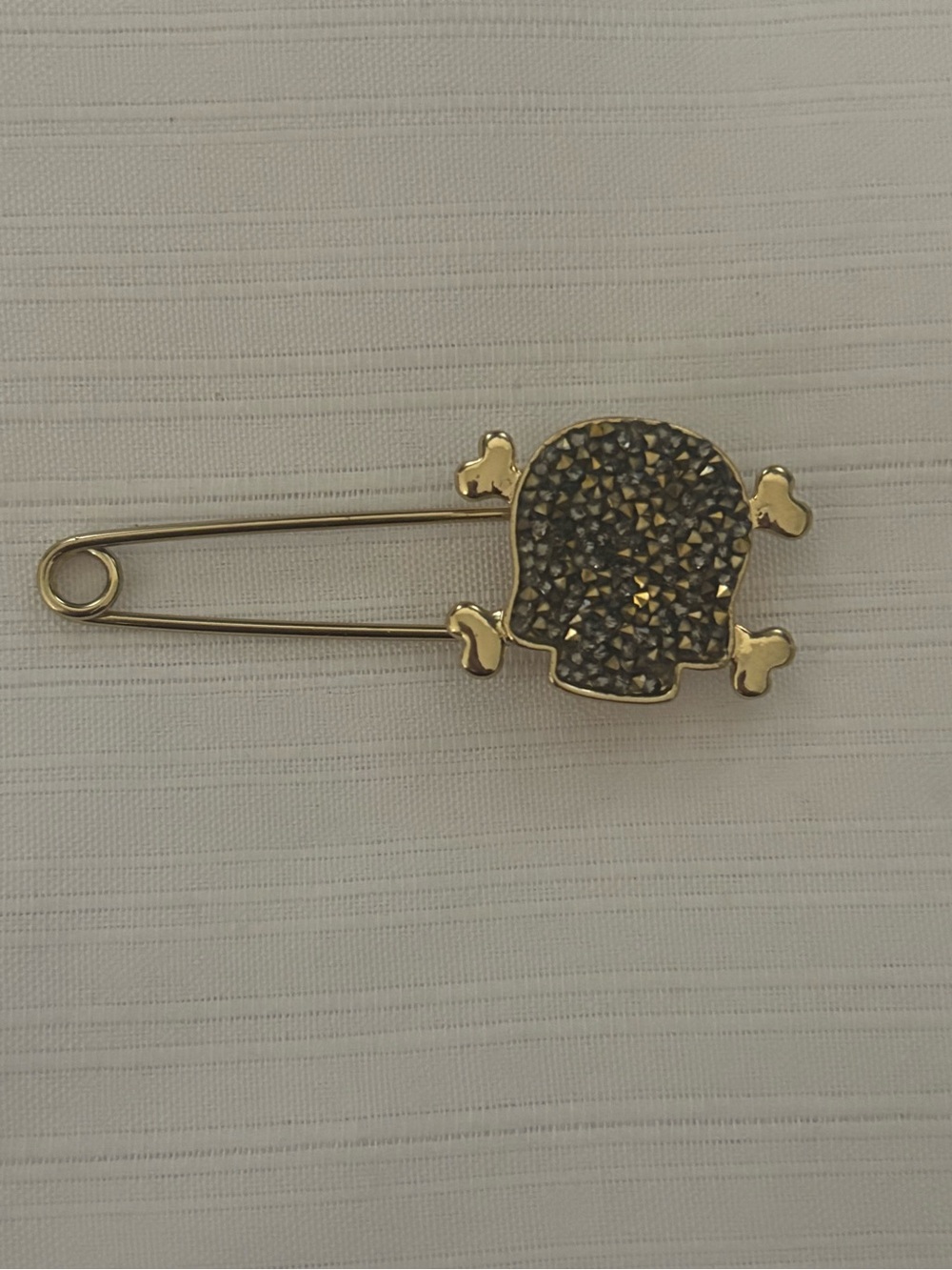 Gold-Tone Skull & Crossbones Crystal Safety Pin Brooch